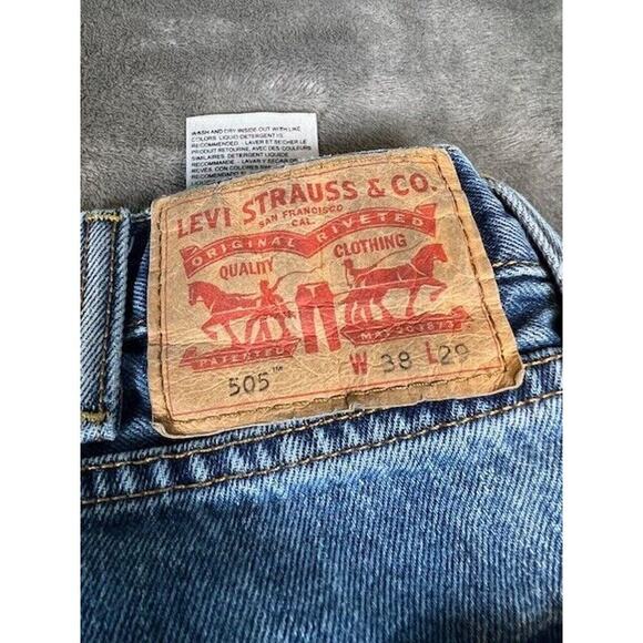 Levis Jeans Mens 38x29 Blue 505 Regular Straight Stretch Denim - Picture 4 of 5